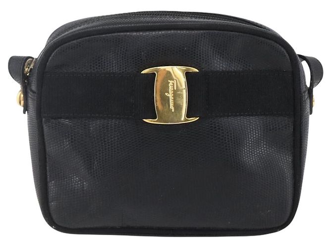 Borsa a Spalla Vala in Pelle Nera e Oro Salvatore Ferragamo Auth BA7980 Nero D'oro - vista 13