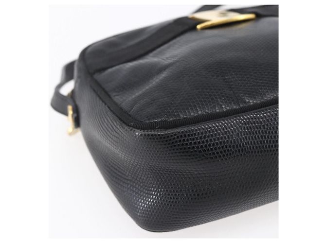 Borsa a Spalla Vala in Pelle Nera e Oro Salvatore Ferragamo Auth BA7980 Nero D'oro - vista 14