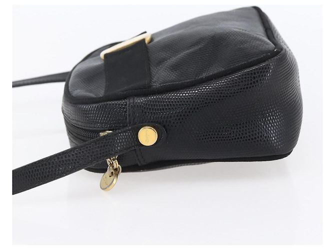 Borsa a Spalla Vala in Pelle Nera e Oro Salvatore Ferragamo Auth BA7980 Nero D'oro - vista 3