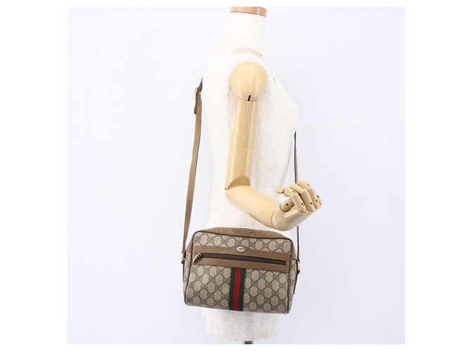 Gucci Borsa Sherry Line GG Supreme Web in PVC beige e oro 98 02 004 Auth BA7967 D'oro - vista 22