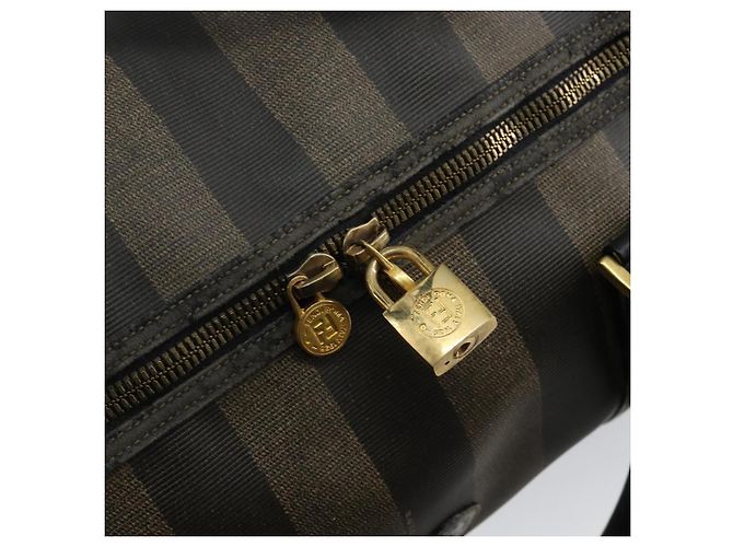 Pequin Borsa Boston in tela Pecan FENDI PVC Nero Marrone Auth 144142 - vista 10