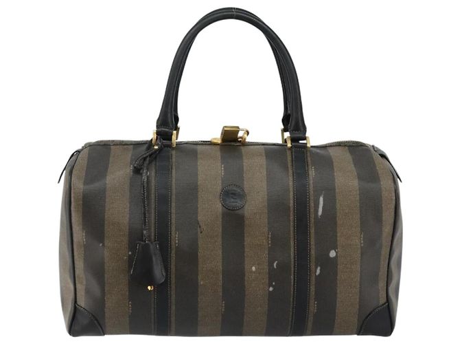 Pequin Borsa Boston in tela Pecan FENDI PVC Nero Marrone Auth 144142 - vista 13
