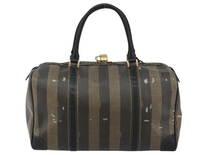 Pequin Borsa Boston in tela Pecan FENDI PVC Nero Marrone Auth 144142 - vista 2