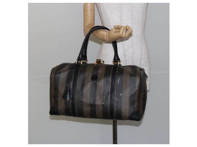 Pequin Borsa Boston in tela Pecan FENDI PVC Nero Marrone Auth 144142 - vista 24