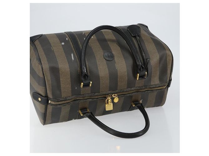Pequin Borsa Boston in tela Pecan FENDI PVC Nero Marrone Auth 144142 - vista 6