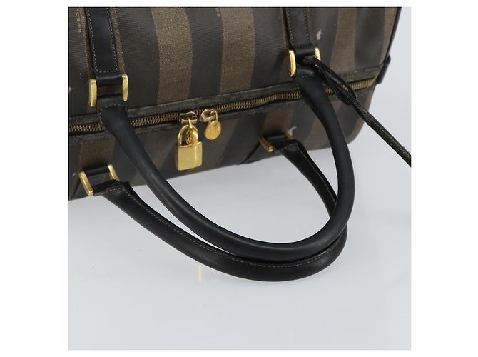 Pequin Borsa Boston in tela Pecan FENDI PVC Nero Marrone Auth 144142 - vista 7