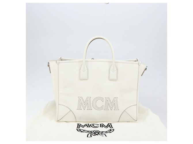 Borsa MCM in pelle bianca e oro Auth mr1564 Bianco D'oro - vista 12