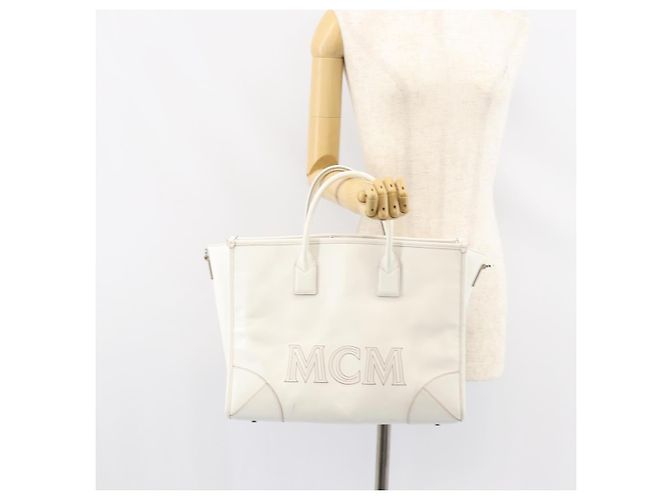 Borsa MCM in pelle bianca e oro Auth mr1564 Bianco D'oro - vista 25