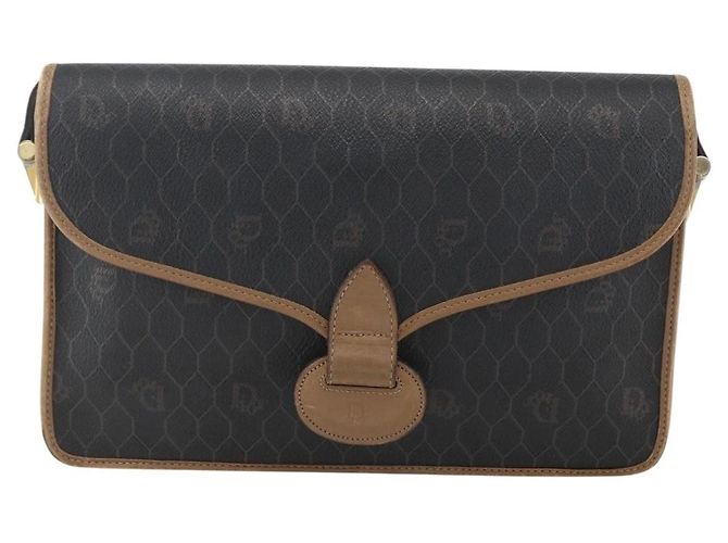 Borsa a spalla in tela a nido d'ape PVC nera e dorata Christian Dior Auth 155933 - vista 2