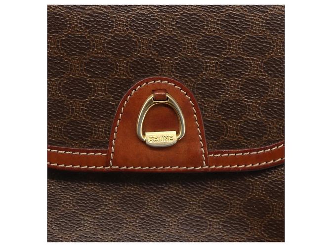 Céline Borsa a Spalla in Tela Macadam CELINE in Pelle PVC Marrone Oro Auth 157769 D'oro - vista 14
