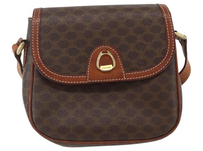 Céline Borsa a Spalla in Tela Macadam CELINE in Pelle PVC Marrone Oro Auth 157769 D'oro - vista 2