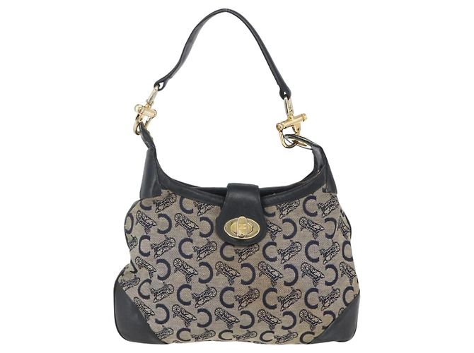 Céline Borsa a Spalla Celine C Sulky Blu Navy Oro Auth 157624 D'oro - vista 2