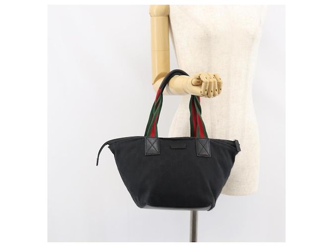 Borsa Gucci GG Canvas Web Sherry Line Nera Rossa Verde Auth 156833 Nero Rosso - vista 23