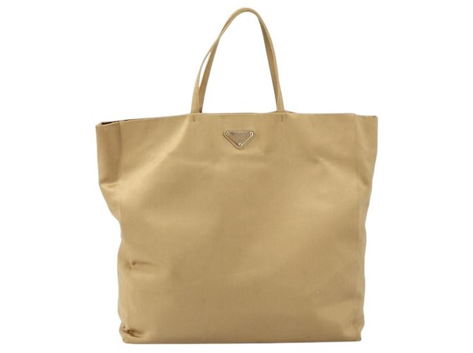 Borsa Tote Prada Satin Beige Argento Auth 156863 - vista 2