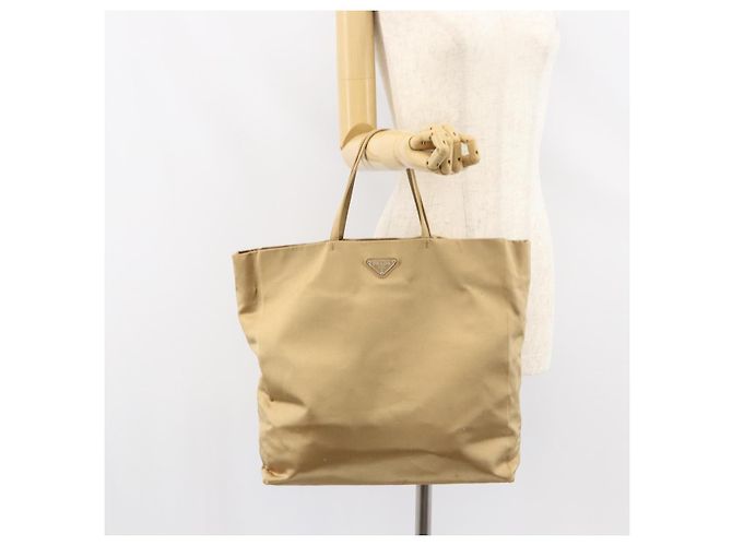 Borsa Tote Prada Satin Beige Argento Auth 156863 - vista 22