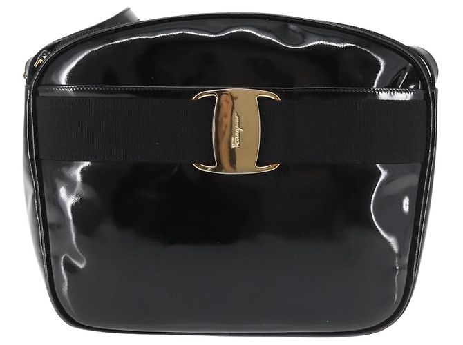 Vala Schultertasche Emaille Schwarz Gold Salvatore Ferragamo Auth gh815 Golden - Ansicht 13