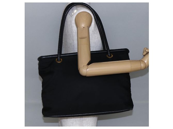 Céline Borsa Tote CELINE in nylon e pelle nera dorata Auth 145474 Nero D'oro - vista 21