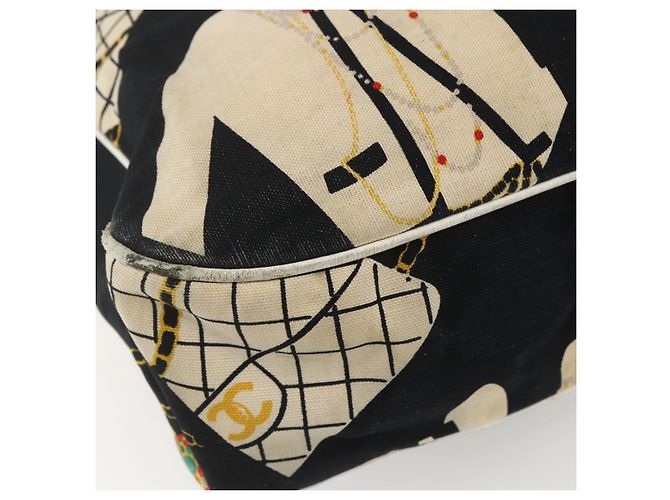 Bolsa de Ombro CHANEL em Lona Preta Dourada CC Auth 156515 Preto Dourado - vista 11