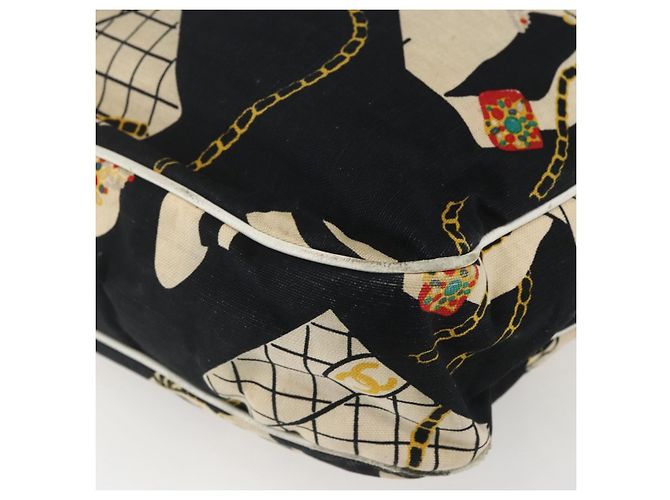 Bolsa de Ombro CHANEL em Lona Preta Dourada CC Auth 156515 Preto Dourado - vista 12
