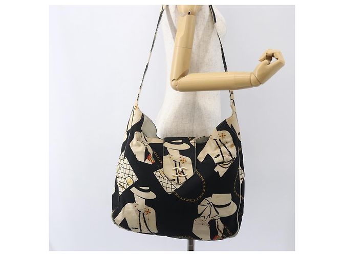 Bolsa de Ombro CHANEL em Lona Preta Dourada CC Auth 156515 Preto Dourado - vista 21