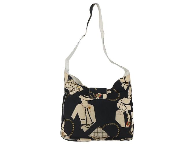 Bolsa de Ombro CHANEL em Lona Preta Dourada CC Auth 156515 Preto Dourado - vista 3