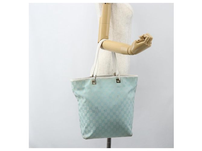 GUCCI GG Canvas Tote Bag Hellblau Gold 002 1098 Auth ti3554 Golden - Ansicht 21