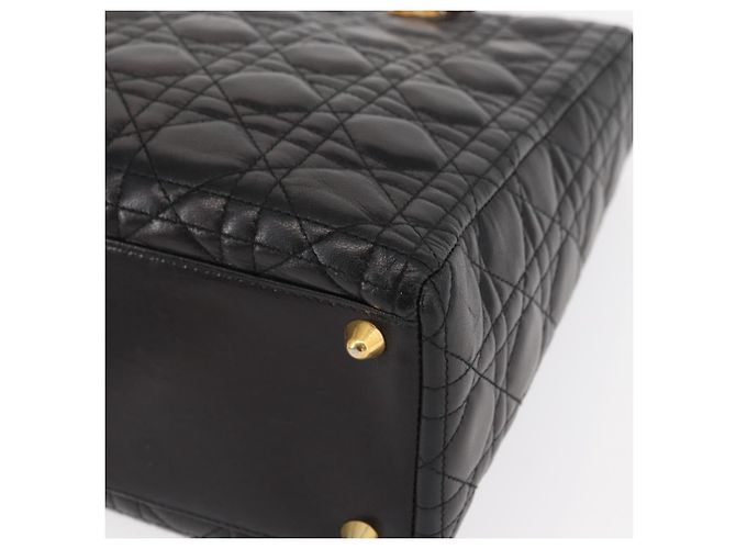 Christian Dior Borsa Tote Lady Dior Canage in Pelle di Agnello Nera Oro Auth 157801 Nero D'oro - vista 11