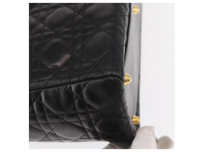 Christian Dior Borsa Tote Lady Dior Canage in Pelle di Agnello Nera Oro Auth 157801 Nero D'oro - vista 12