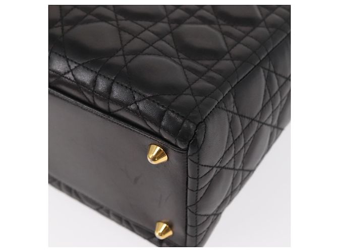 Christian Dior Borsa Tote Lady Dior Canage in Pelle di Agnello Nera Oro Auth 157801 Nero D'oro - vista 13