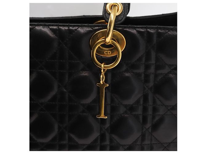 Christian Dior Borsa Tote Lady Dior Canage in Pelle di Agnello Nera Oro Auth 157801 Nero D'oro - vista 15