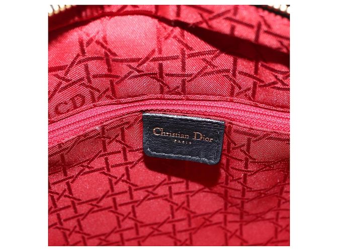 Christian Dior Borsa Tote Lady Dior Canage in Pelle di Agnello Nera Oro Auth 157801 Nero D'oro - vista 16