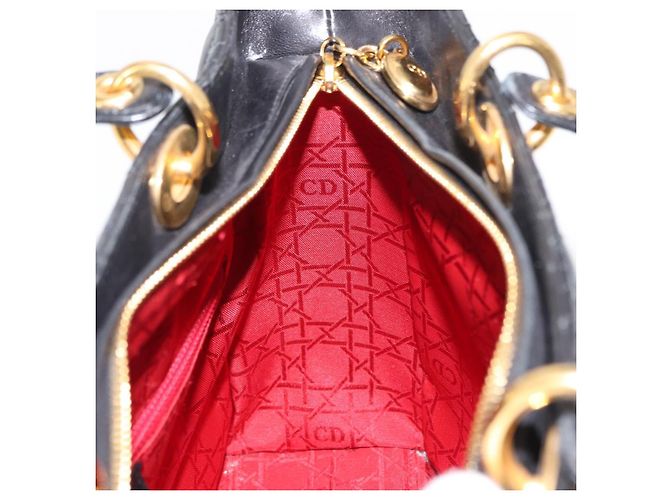 Christian Dior Borsa Tote Lady Dior Canage in Pelle di Agnello Nera Oro Auth 157801 Nero D'oro - vista 18