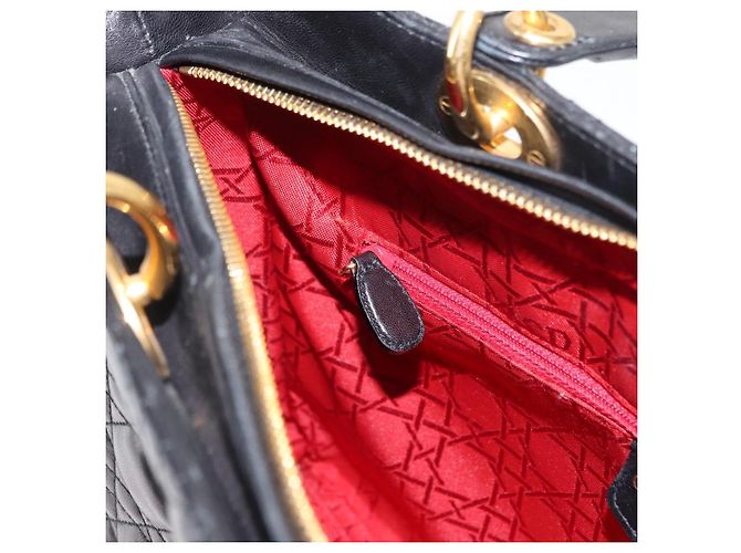 Christian Dior Borsa Tote Lady Dior Canage in Pelle di Agnello Nera Oro Auth 157801 Nero D'oro - vista 20