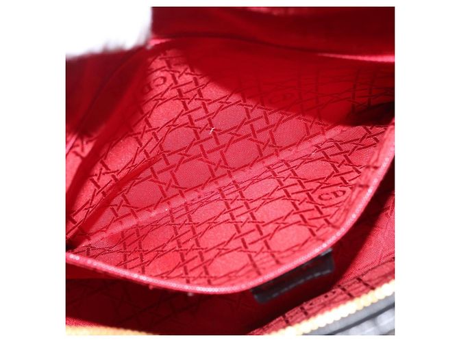 Christian Dior Borsa Tote Lady Dior Canage in Pelle di Agnello Nera Oro Auth 157801 Nero D'oro - vista 21