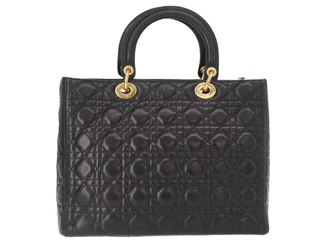Christian Dior Borsa Tote Lady Dior Canage in Pelle di Agnello Nera Oro Auth 157801 Nero D'oro - vista 3