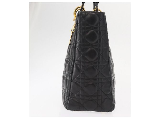 Christian Dior Borsa Tote Lady Dior Canage in Pelle di Agnello Nera Oro Auth 157801 Nero D'oro - vista 4