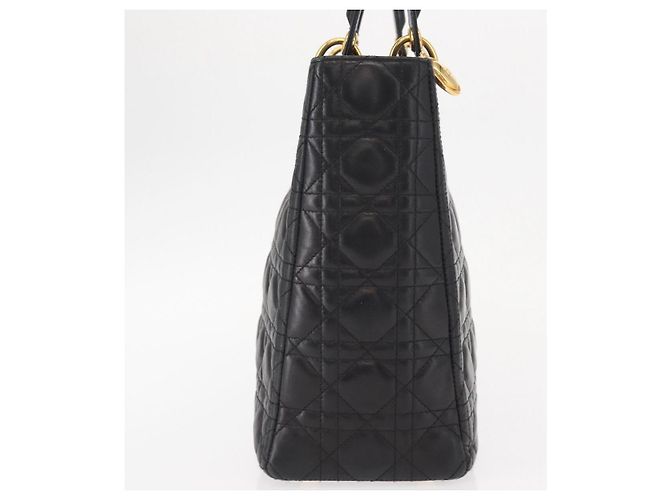 Christian Dior Borsa Tote Lady Dior Canage in Pelle di Agnello Nera Oro Auth 157801 Nero D'oro - vista 5