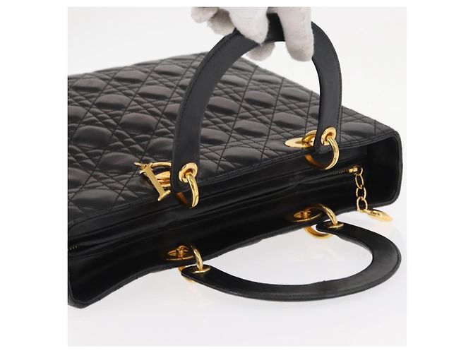 Christian Dior Borsa Tote Lady Dior Canage in Pelle di Agnello Nera Oro Auth 157801 Nero D'oro - vista 6