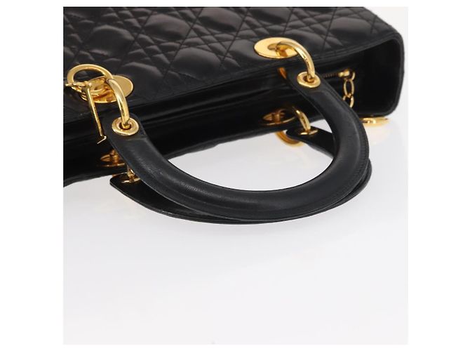 Christian Dior Borsa Tote Lady Dior Canage in Pelle di Agnello Nera Oro Auth 157801 Nero D'oro - vista 7