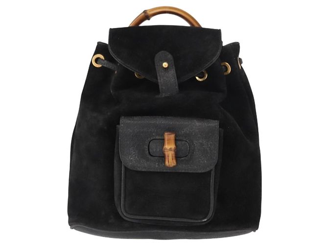 Zaino in Pelle Gucci Bamboo Nero Oro 003 2058 0030 Auth 156278 - vista 2