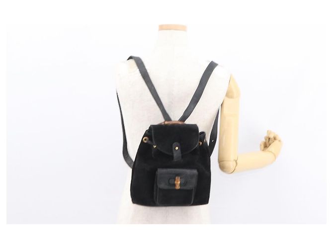Zaino in Pelle Gucci Bamboo Nero Oro 003 2058 0030 Auth 156278 - vista 28