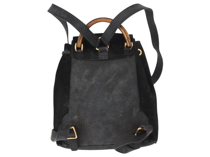 Zaino in Pelle Gucci Bamboo Nero Oro 003 2058 0030 Auth 156278 - vista 3