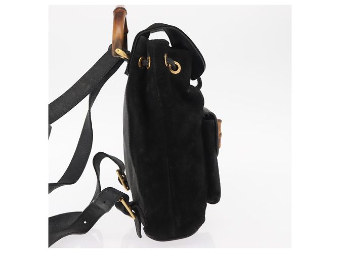 Zaino in Pelle Gucci Bamboo Nero Oro 003 2058 0030 Auth 156278 - vista 5