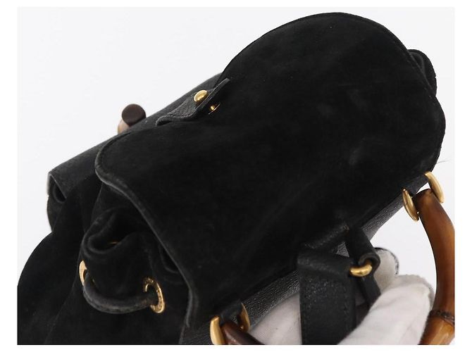 Zaino in Pelle Gucci Bamboo Nero Oro 003 2058 0030 Auth 156278 - vista 6