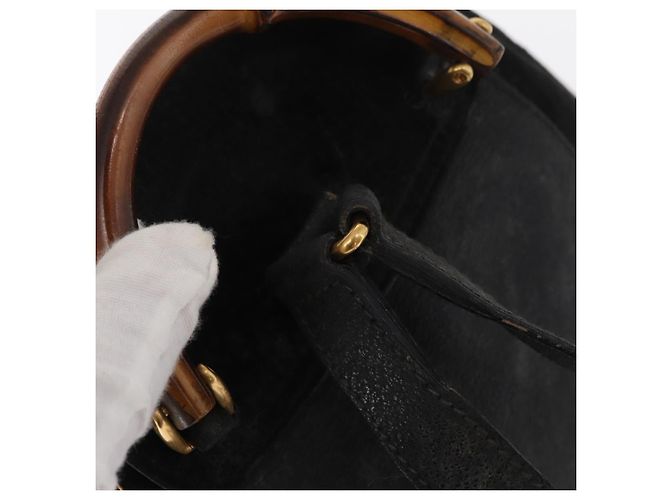 Zaino in Pelle Gucci Bamboo Nero Oro 003 2058 0030 Auth 156278 - vista 7