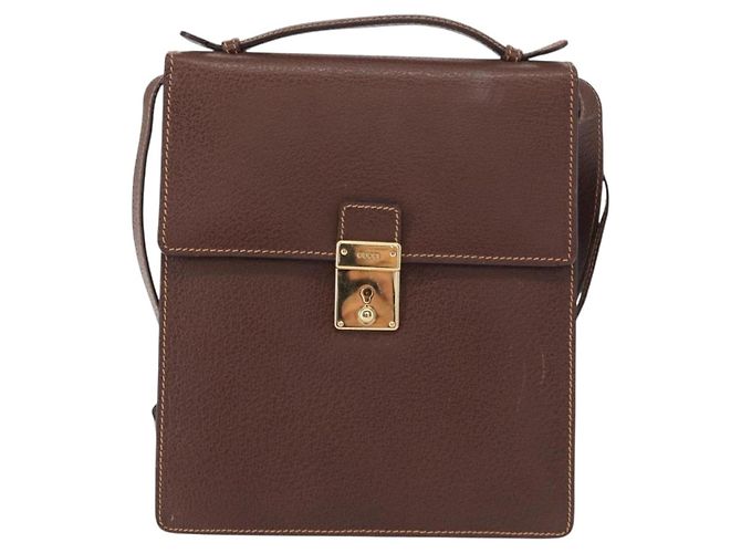 Borsa a Spalla in Pelle Gucci Oro Marrone Auth 155188 D'oro - vista 2