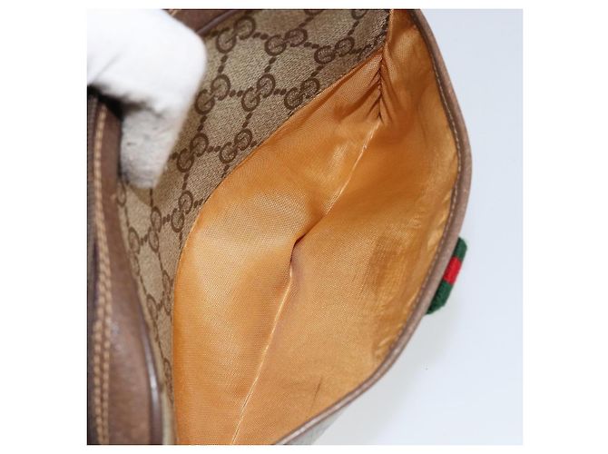 Borsa a spalla Gucci GG Canvas Web Sherry Line in pelle PVC beige e rossa Auth 146150 Rosso Verde - vista 20