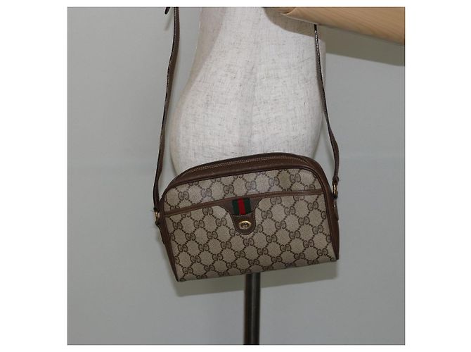 Borsa a spalla Gucci GG Canvas Web Sherry Line in pelle PVC beige e rossa Auth 146150 Rosso Verde - vista 22