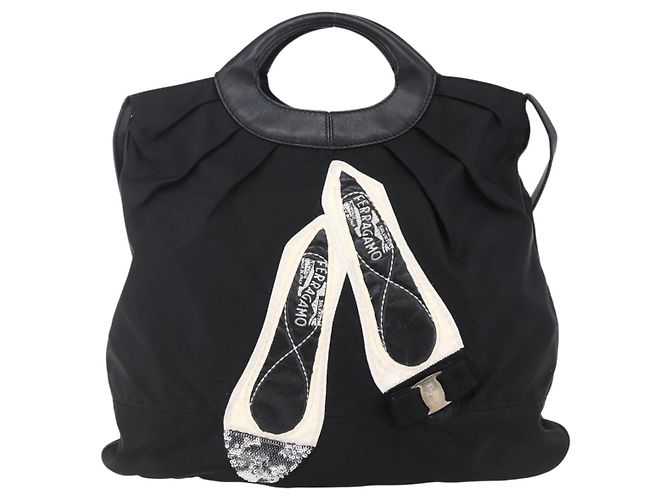 Borsa Vala in Nylon e Pelle Salvatore Ferragamo 2 in 1 Nero Argento Auth BA6809 - vista 2