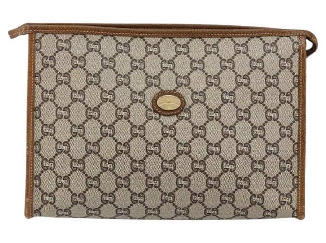 GUCCI GG Plus Supreme Clutch Bag PVC Beige Oro Auth ep11196 D'oro - vista 2